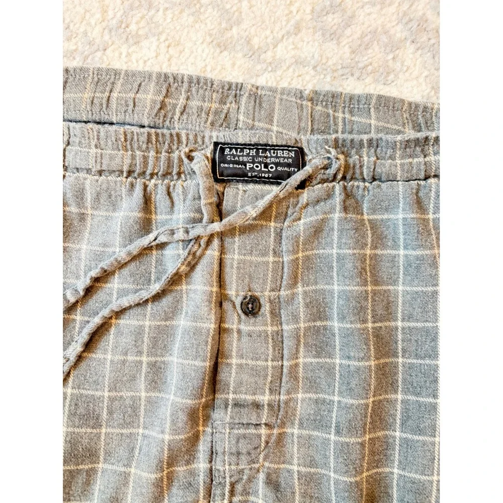 Polo Ralph Lauren Mens Grey Plaid Flannel Pajama Pants Cotton Sleepwear Medium